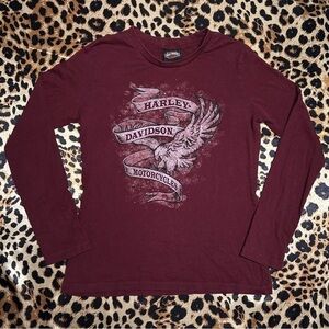 Harley Davidson Burgundy Graphic Print Long Sleeve Shirt